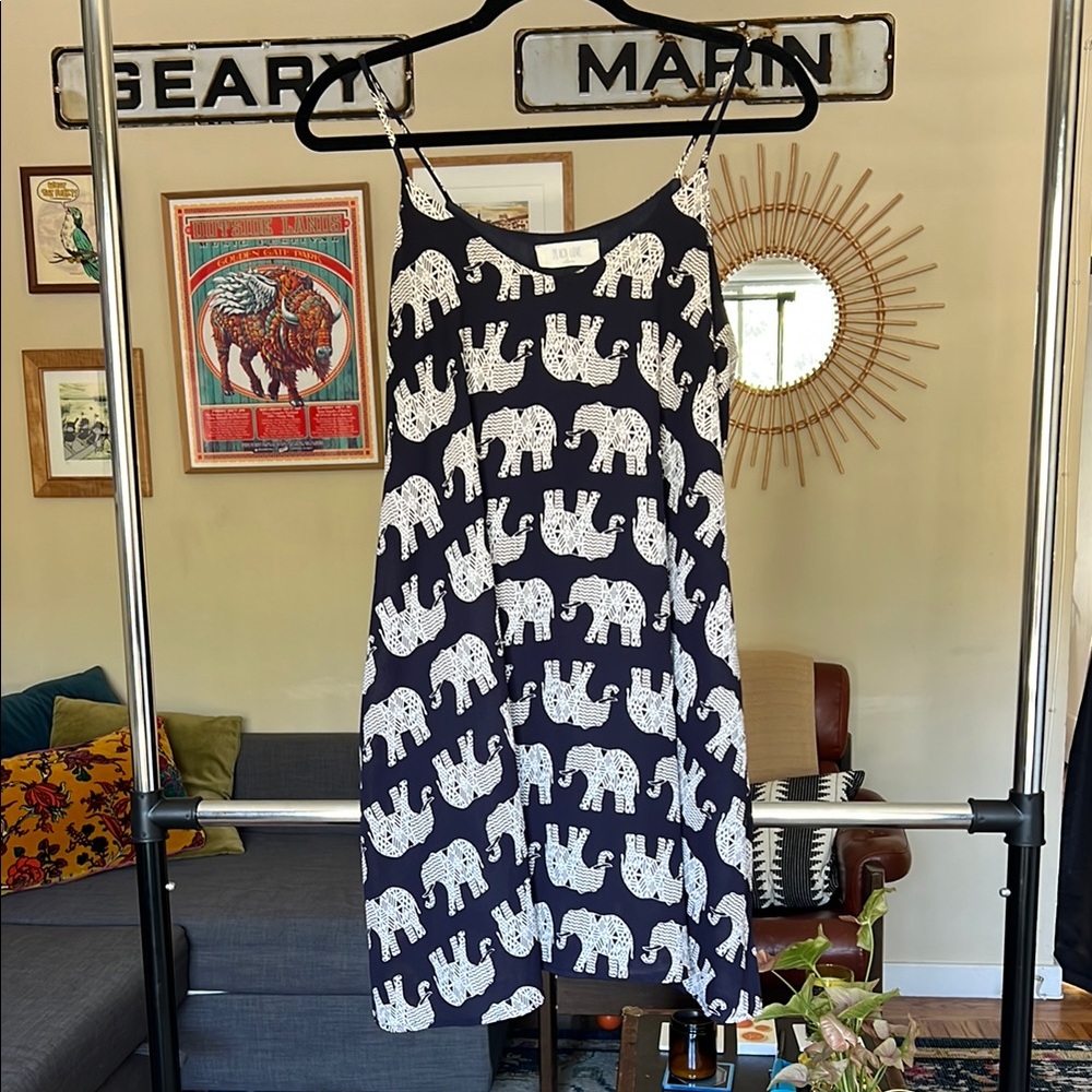 Navy Dark Blue Elephant Print Flowy Dress